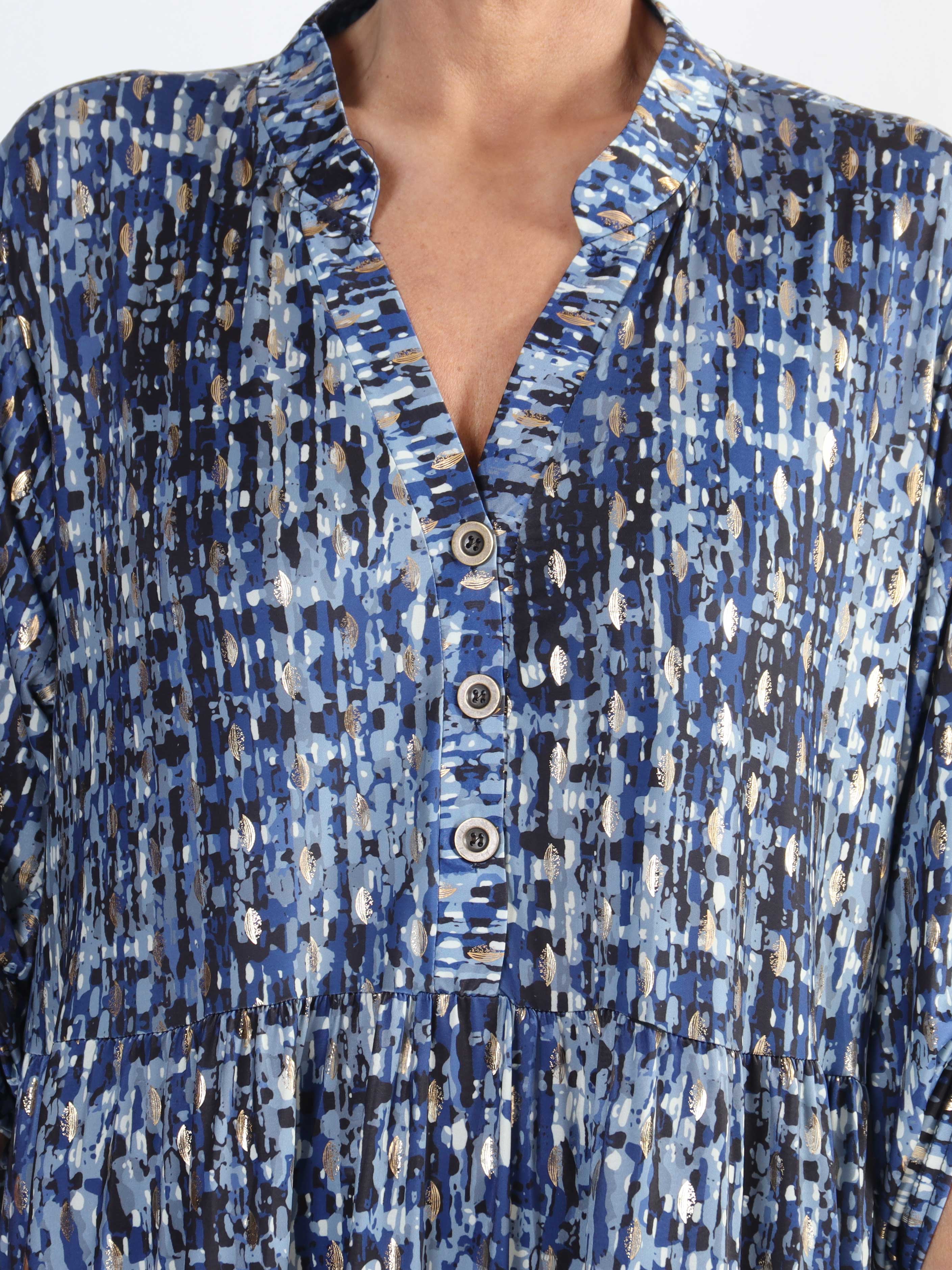 Milano Pattern - Lång mönstrad plus size klänning med lager på lager look